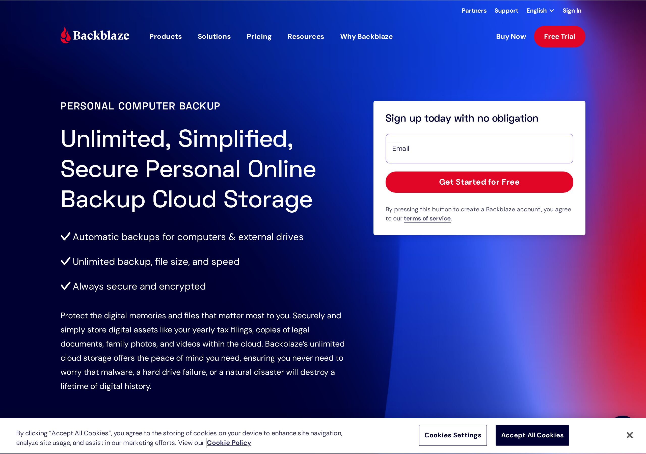 Backblaze Personal Backup 官網定價頁